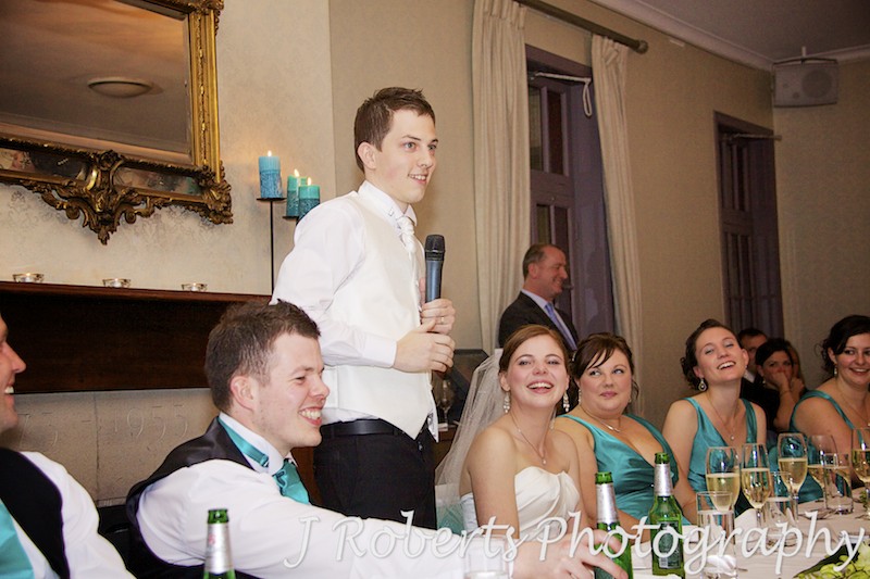 Groom speaking at reception at The Tea Room Gunners' Barracks - wedding photography sydney